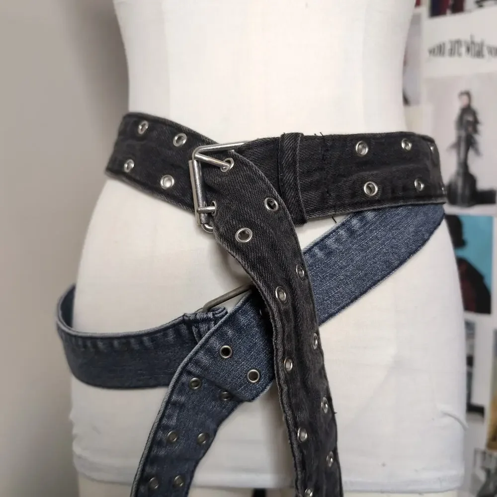 Denim Grommet Double Belt Set
